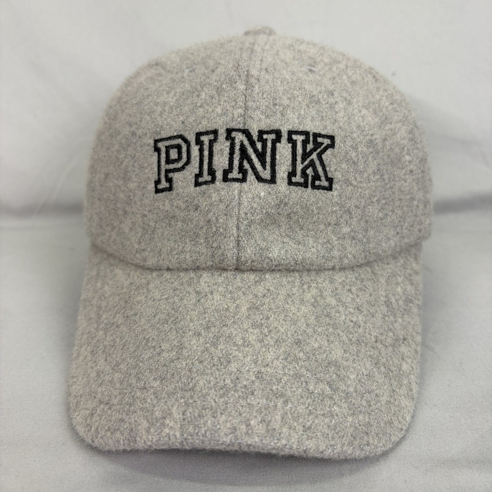 Pink Victoria's Secret Baseball Hat Womens OS Gray Wool Blend Felt Logo Cap